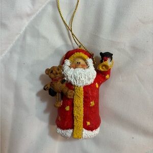Santa Claus Chritsmas Ornament with Teddy Bear and Bird- approximately 3” tall